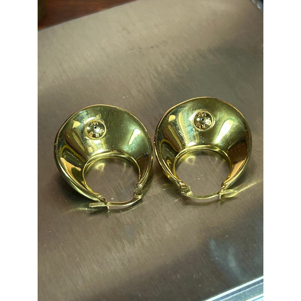 Vintage 14k solid yellow gold chunky oversized hoop earrings fine jewelry - Picture 5 of 11